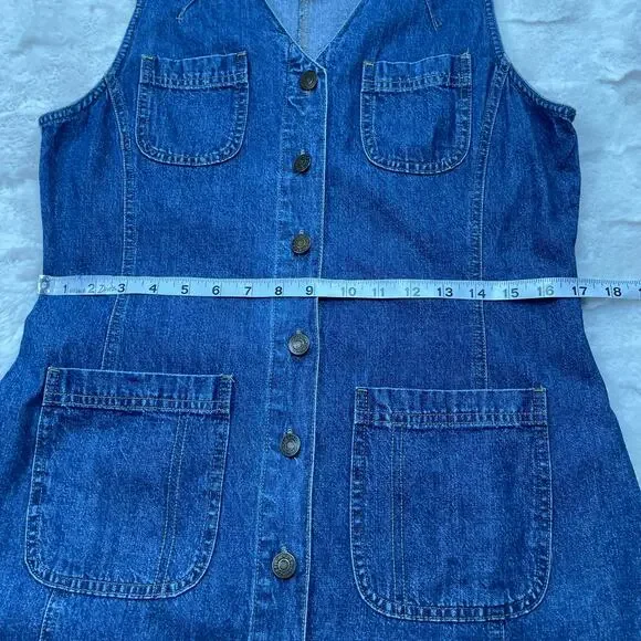 🔥Vintage 90s Y2K St. John’s Bay Denim Mini Jumper Dress Button Down Pockets 8P - Picture 13 of 16